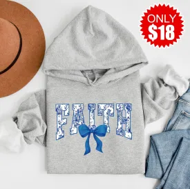 Faith Bow Pullover Hoodie - Heather Grey