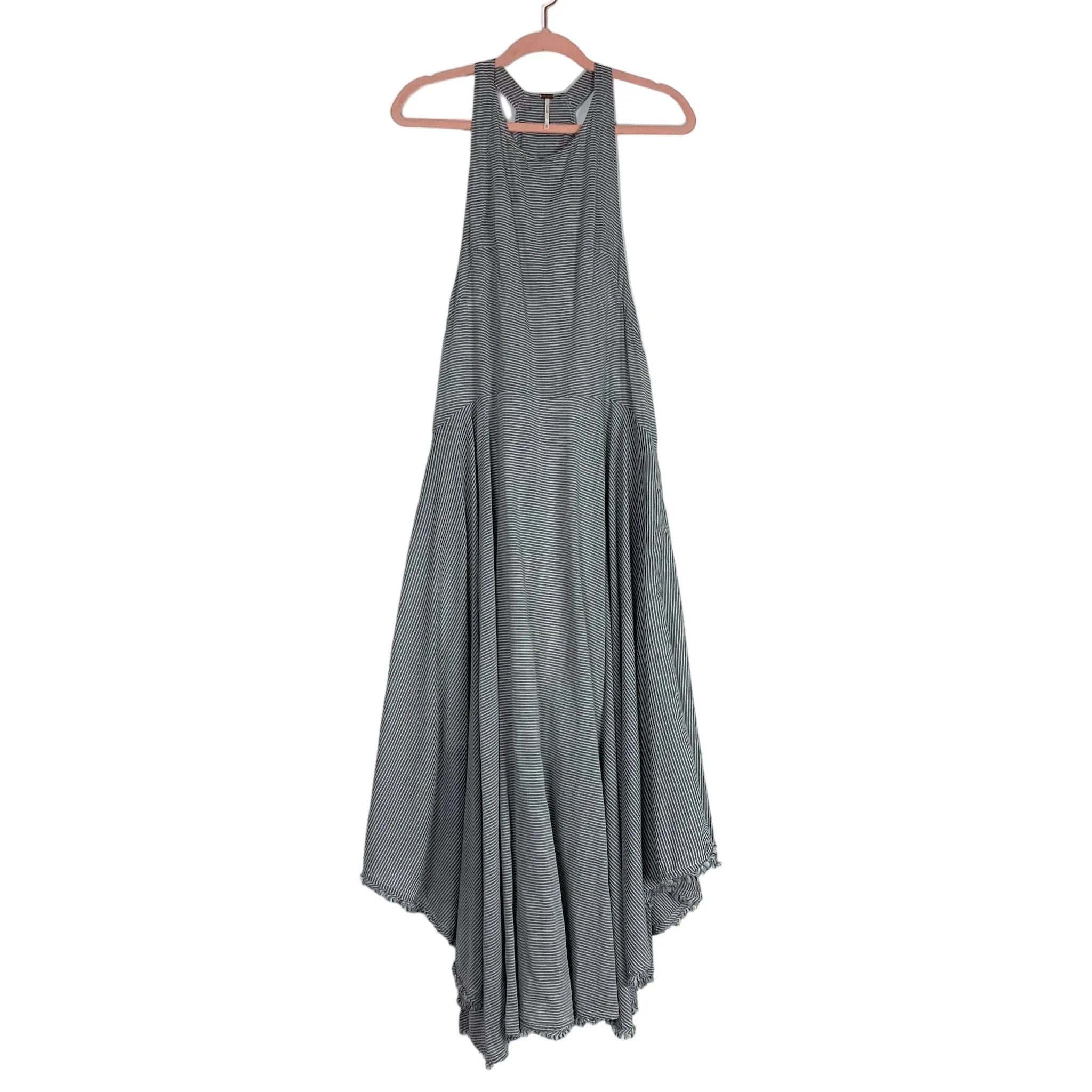 Free People Slate/White Stripes with High Neck and Raw Hem Maxi Dress- Size XS (see notes)