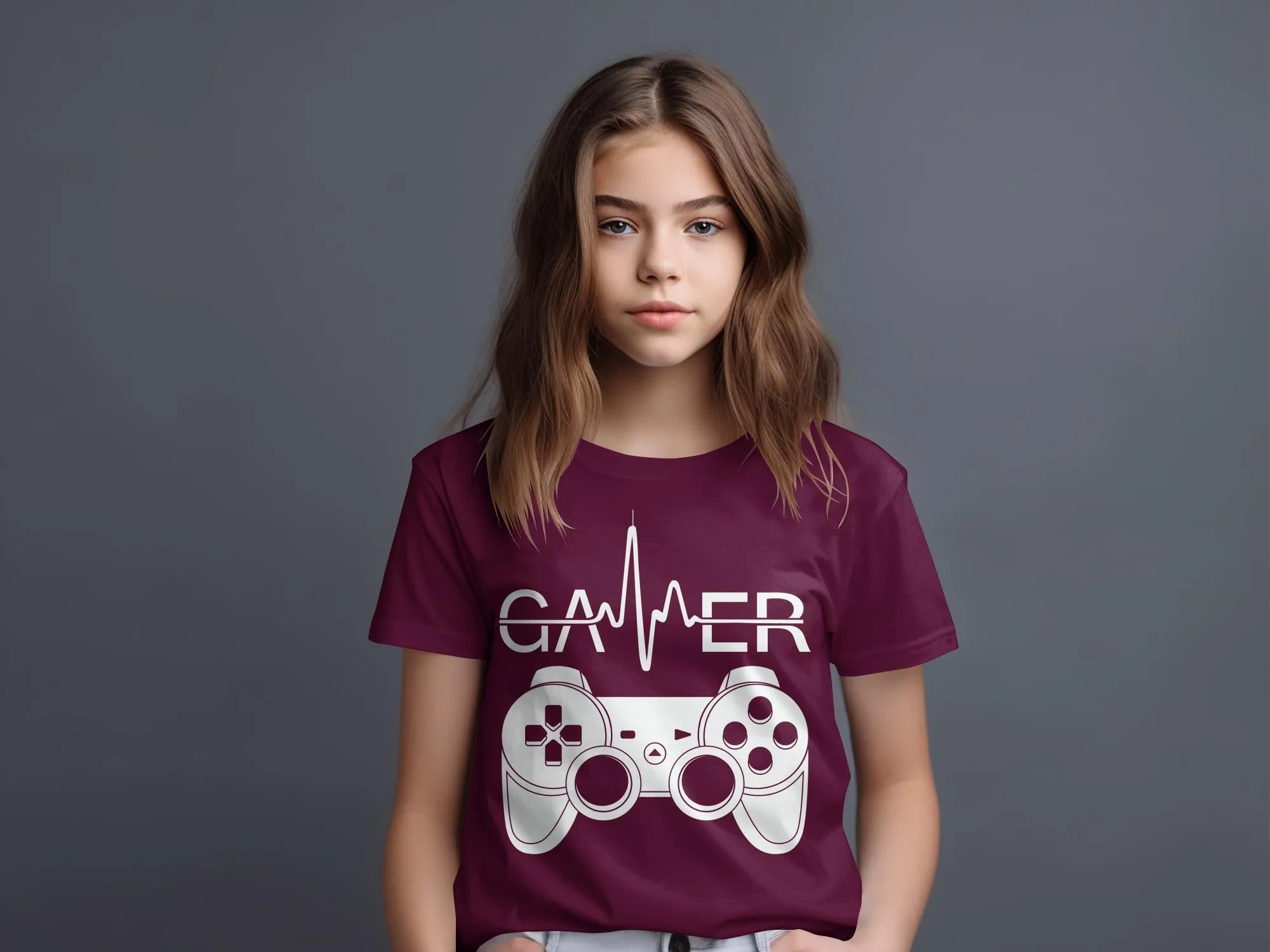 Gamer Controller Heartbeat Design Boys Girls T-Shirt