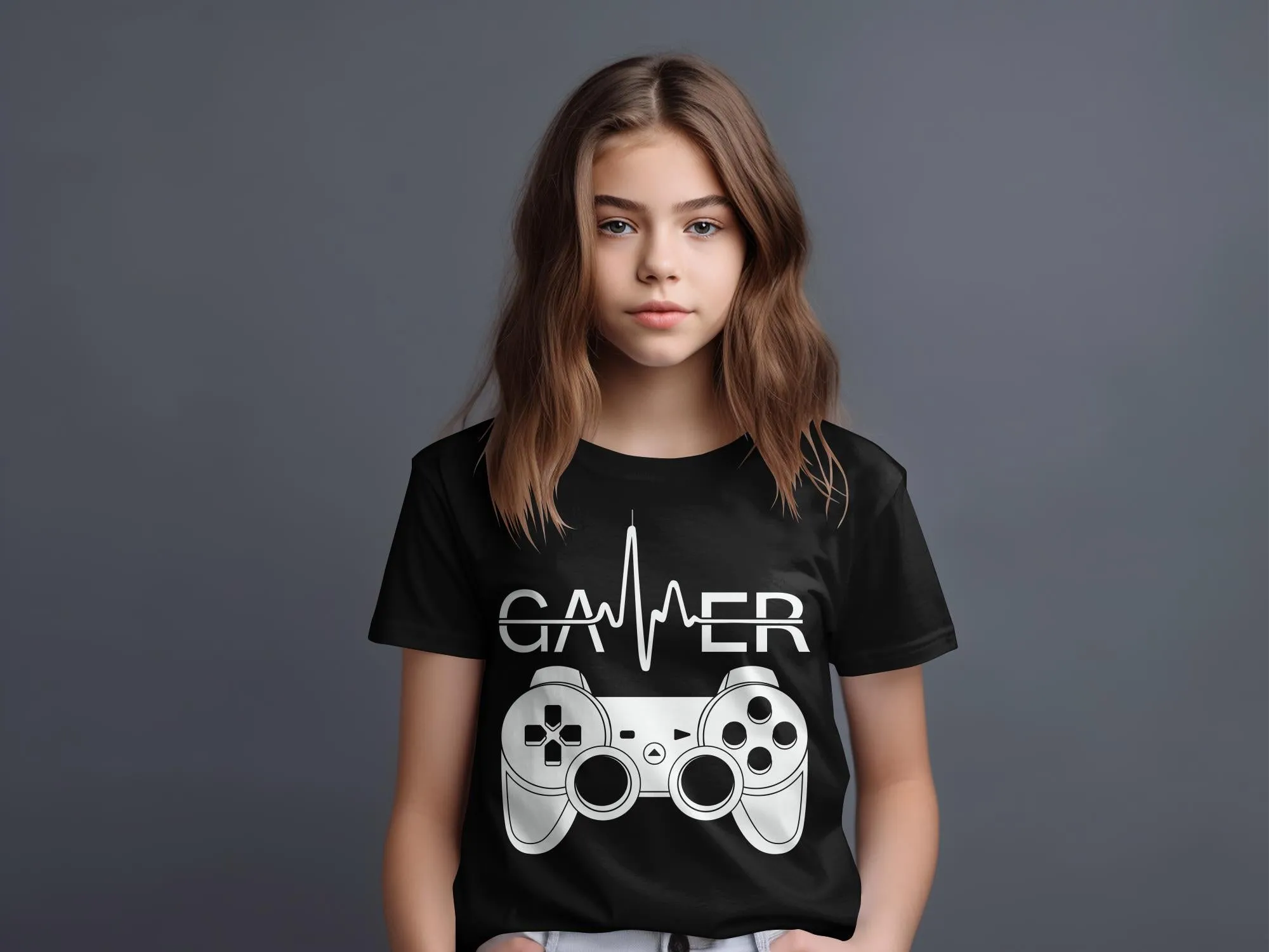 Gamer Controller Heartbeat Design Boys Girls T-Shirt