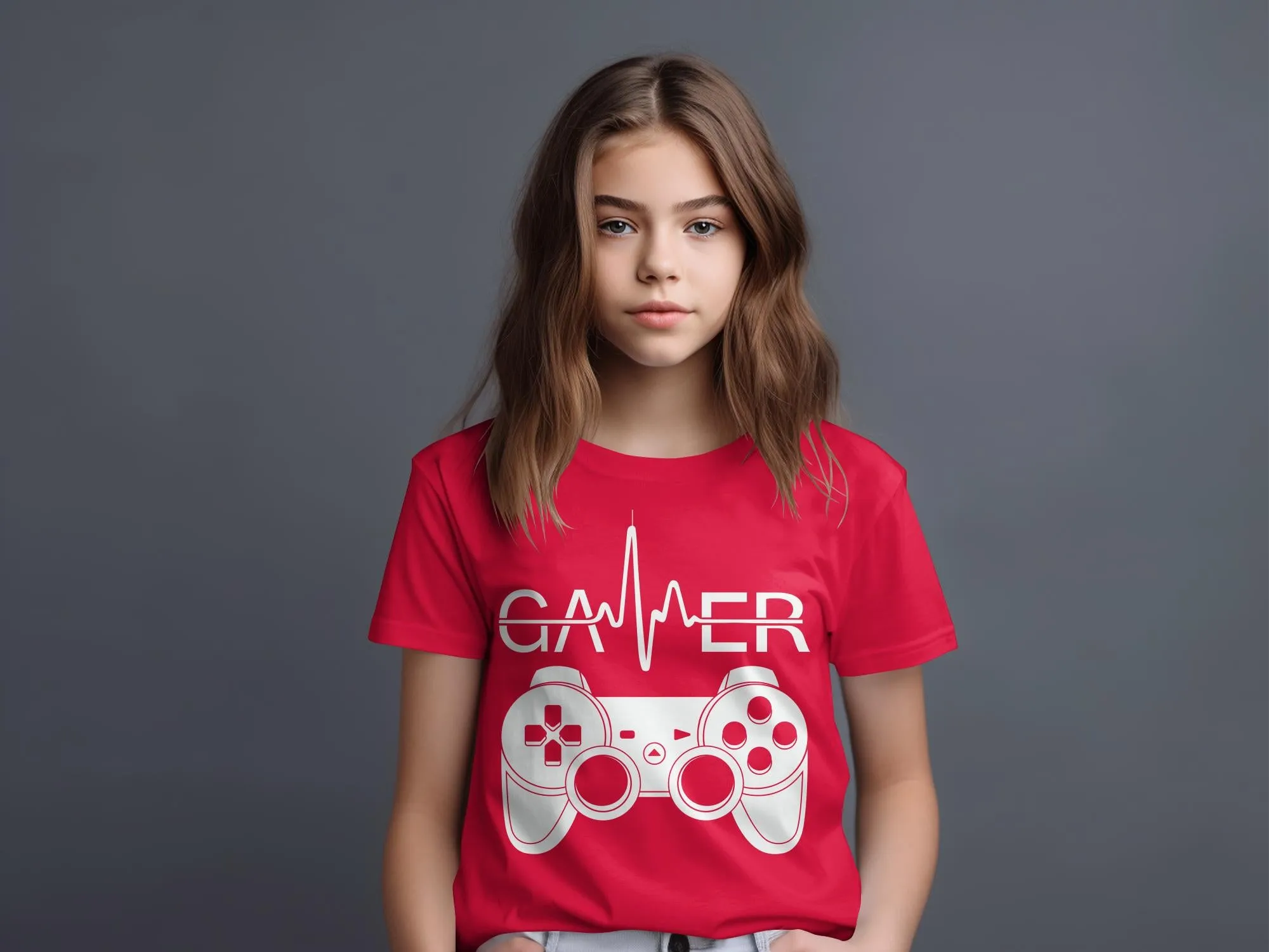 Gamer Controller Heartbeat Design Boys Girls T-Shirt