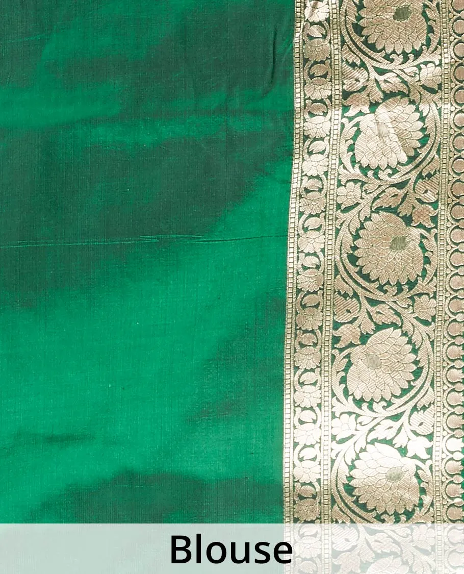 Green floral jaal jacquard banaras silk saree, floral creeper design border & intricately designed pallu