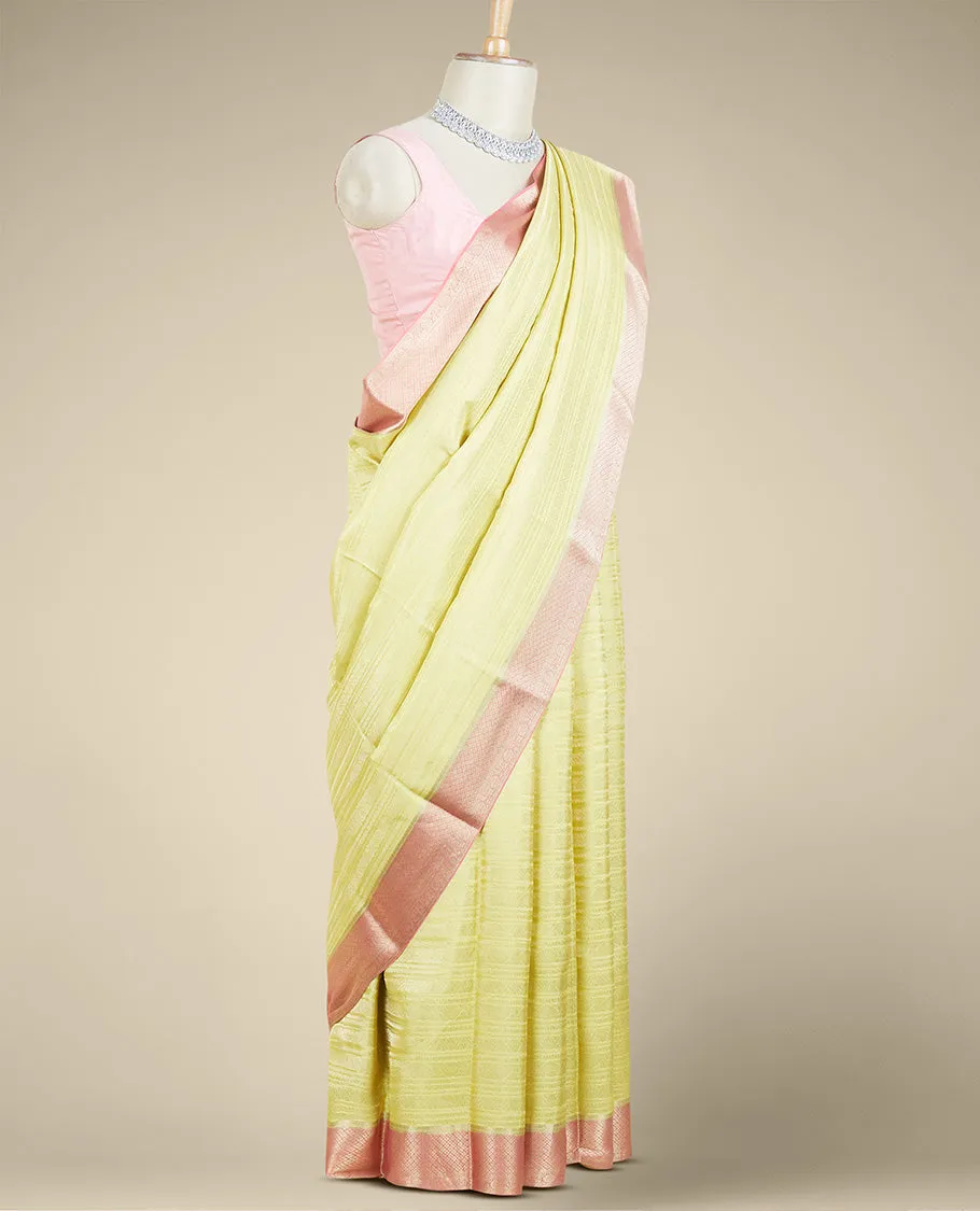 Green geometric design mysore silksaree, contrast traditional design zari border & pallu of intricate designs