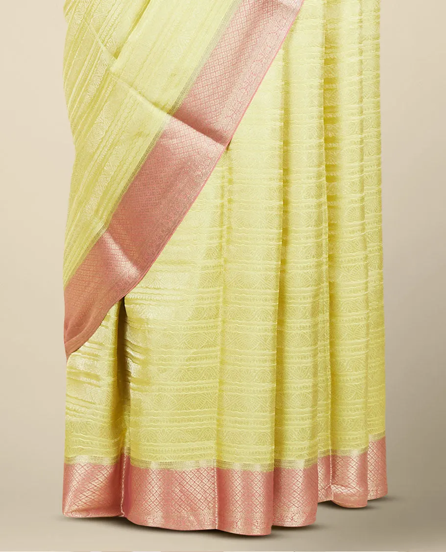 Green geometric design mysore silksaree, contrast traditional design zari border & pallu of intricate designs