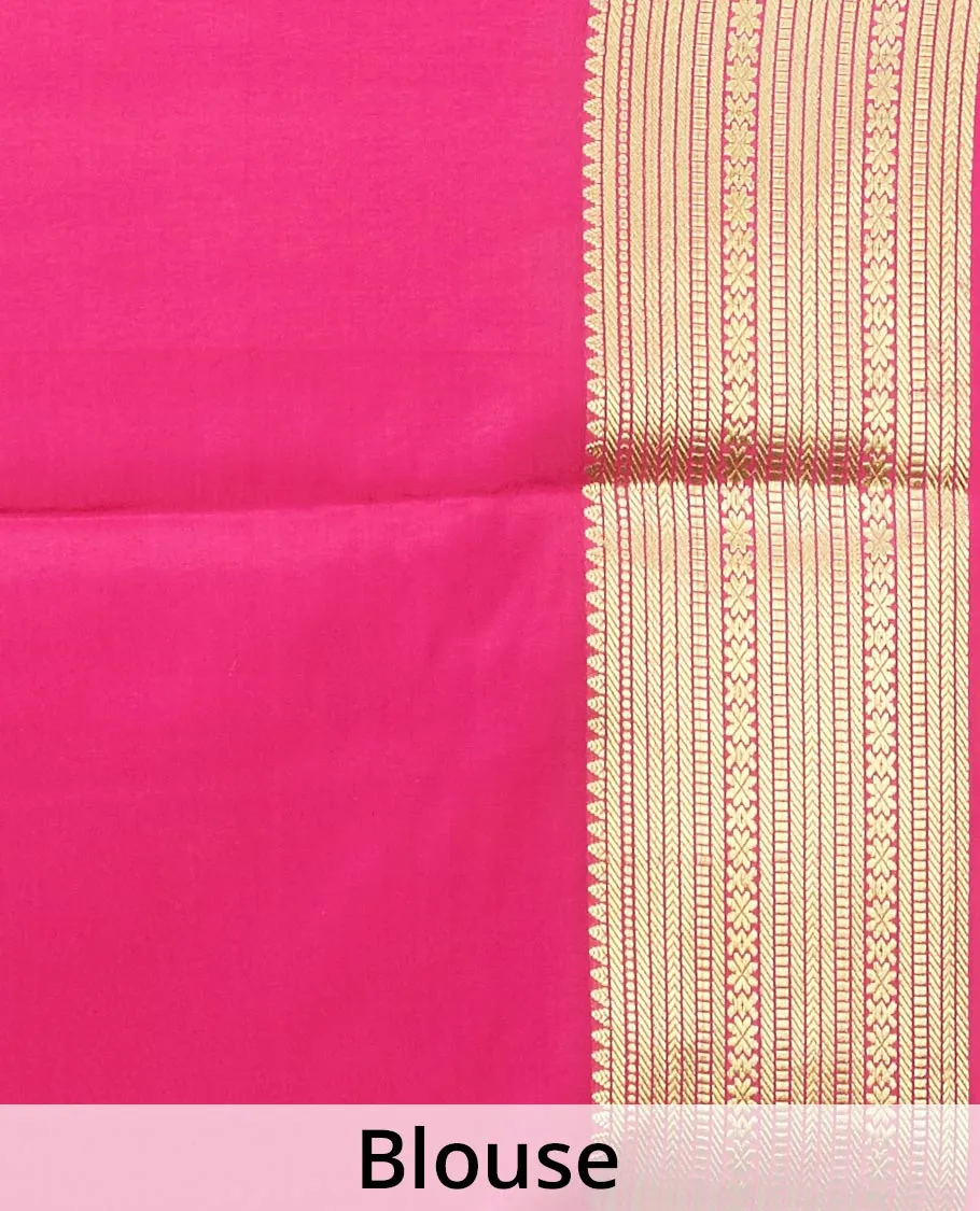 Green plain design mysore silk saree, contrast traditional zari border & pallu of zari stripes