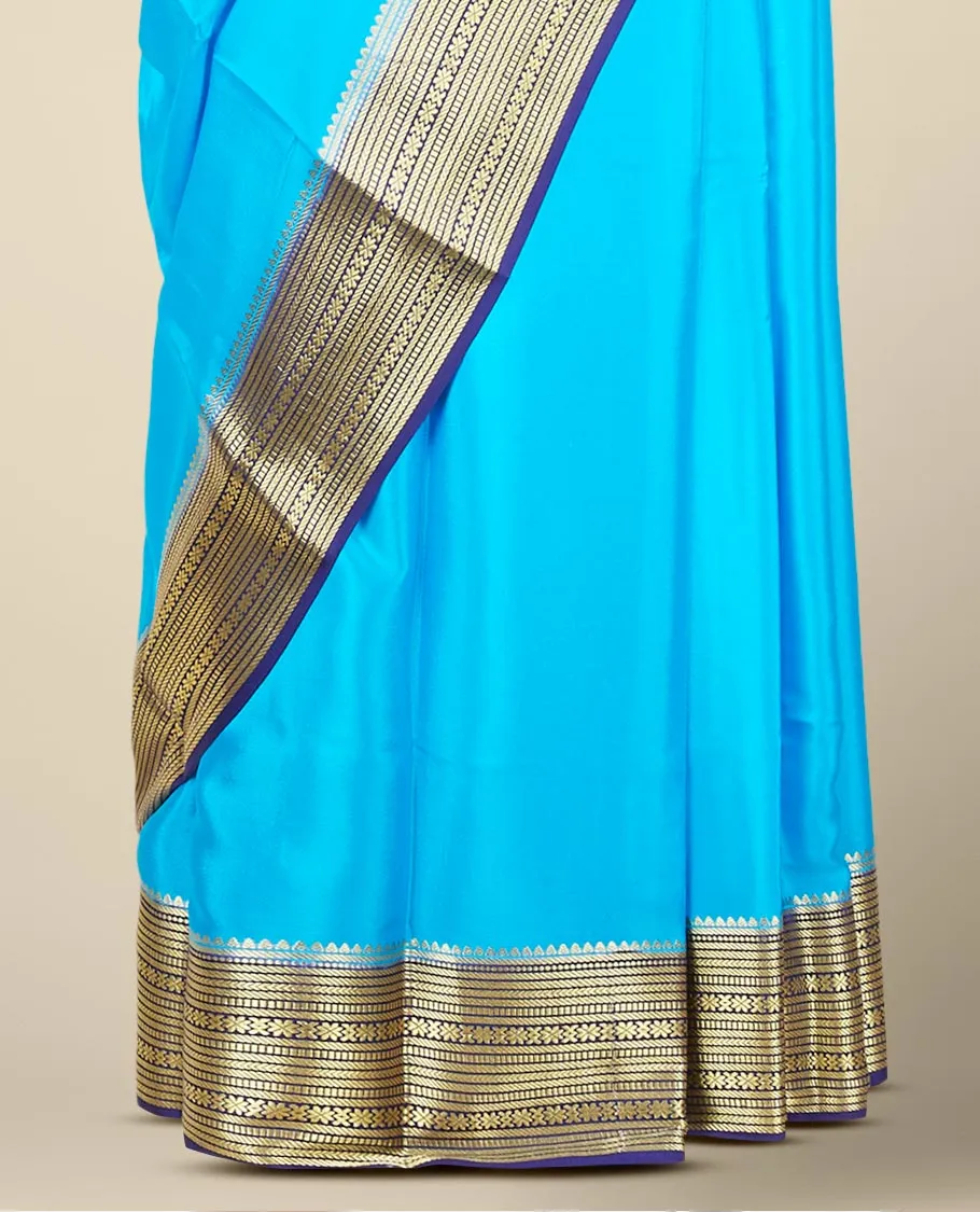 Green plain design mysore silk saree, contrast traditional zari border & pallu of zari stripes
