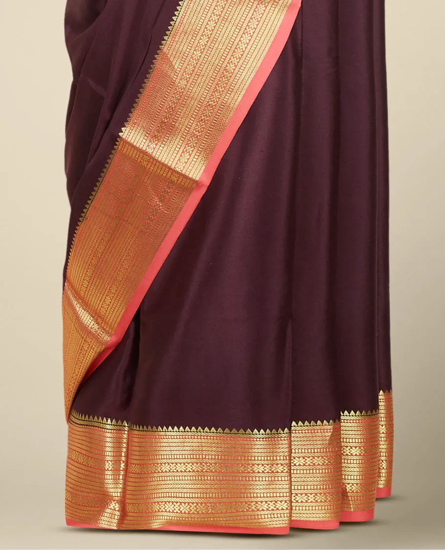 Green plain design mysore silk saree, contrast traditional zari border & pallu of zari stripes