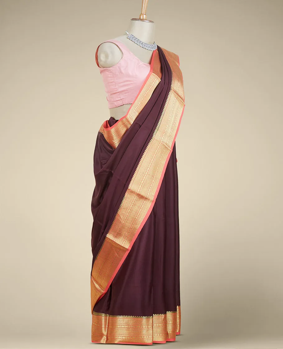 Green plain design mysore silk saree, contrast traditional zari border & pallu of zari stripes
