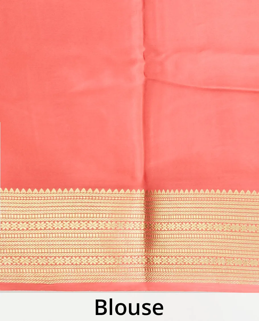 Green plain design mysore silk saree, contrast traditional zari border & pallu of zari stripes