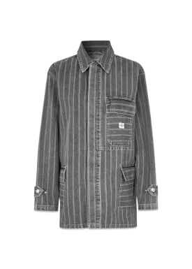 Grey Stripe Denim Johnny Jacket - Grey