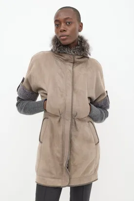 Grey Suede Fur Trim Coat Grey Suede Fur Trim Coat