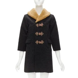 GUCCI KIDS black beige anchor knots faux shearling Teddy coat 8Y