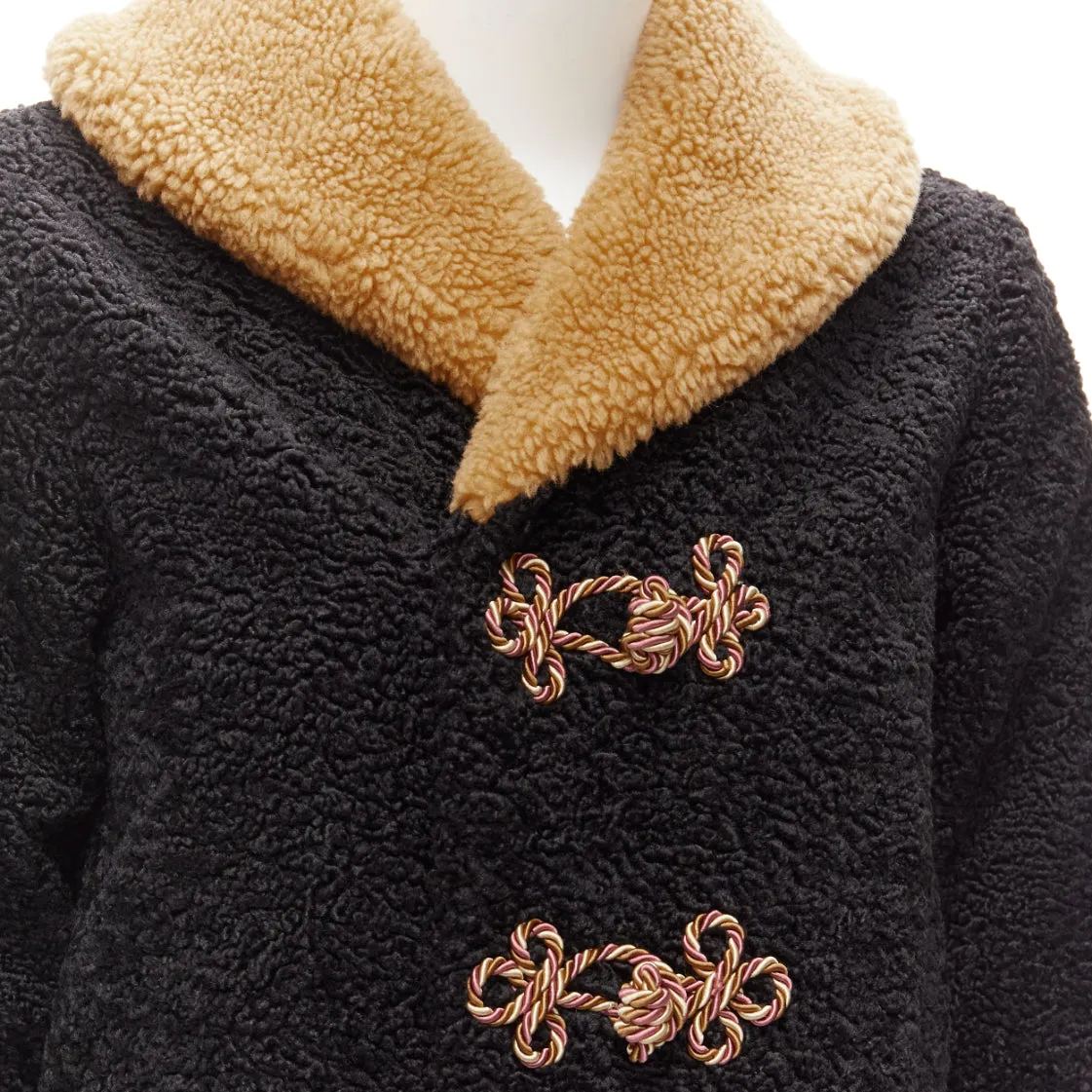 GUCCI KIDS black beige anchor knots faux shearling Teddy coat 8Y