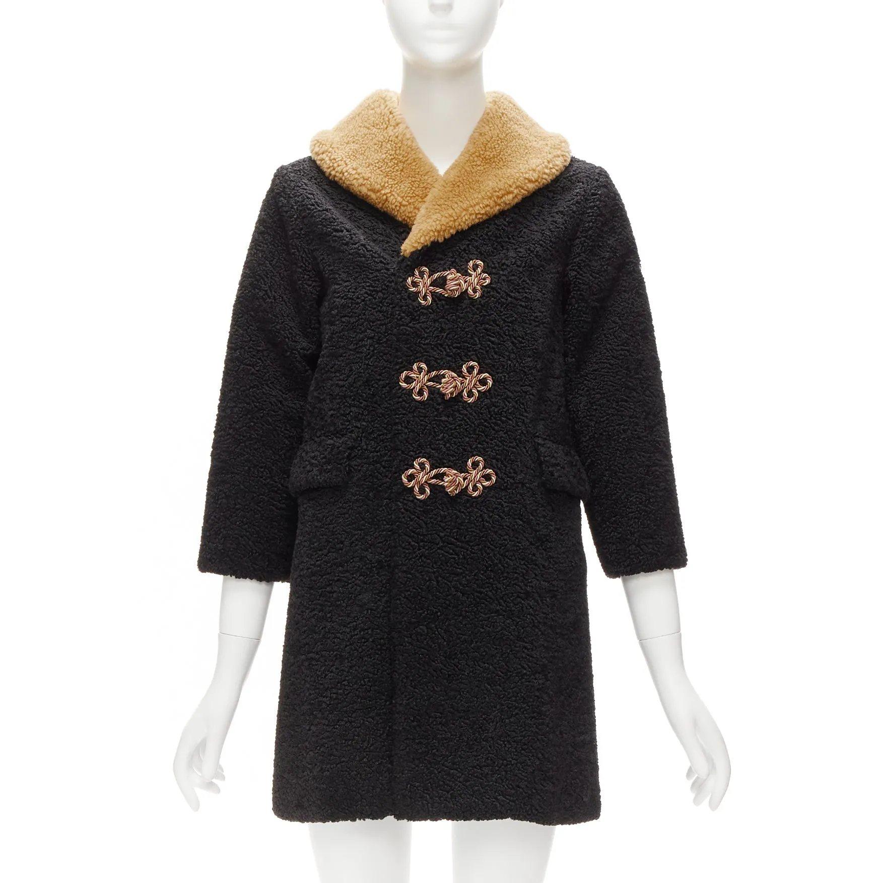 GUCCI KIDS black beige anchor knots faux shearling Teddy coat 8Y