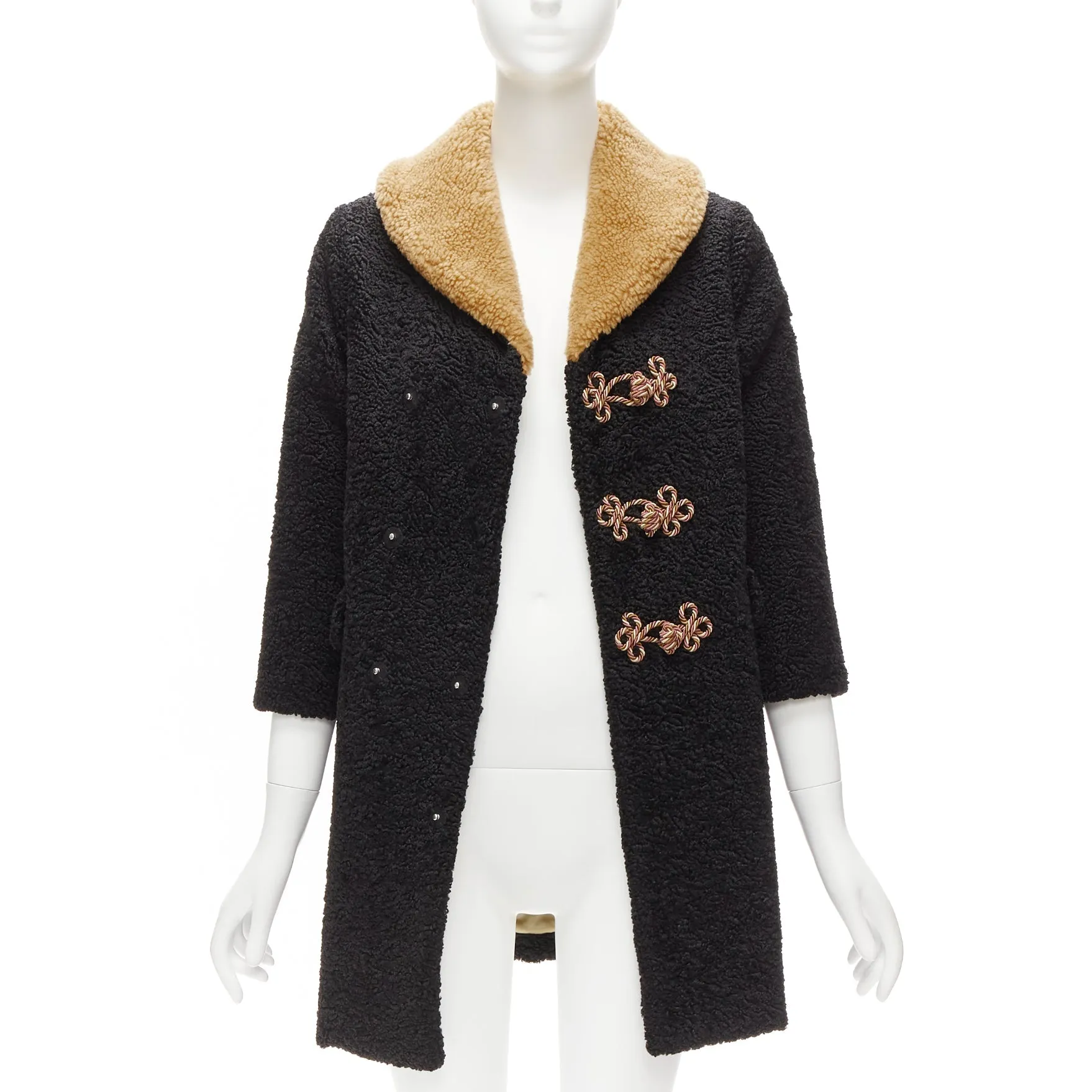 GUCCI KIDS black beige anchor knots faux shearling Teddy coat 8Y