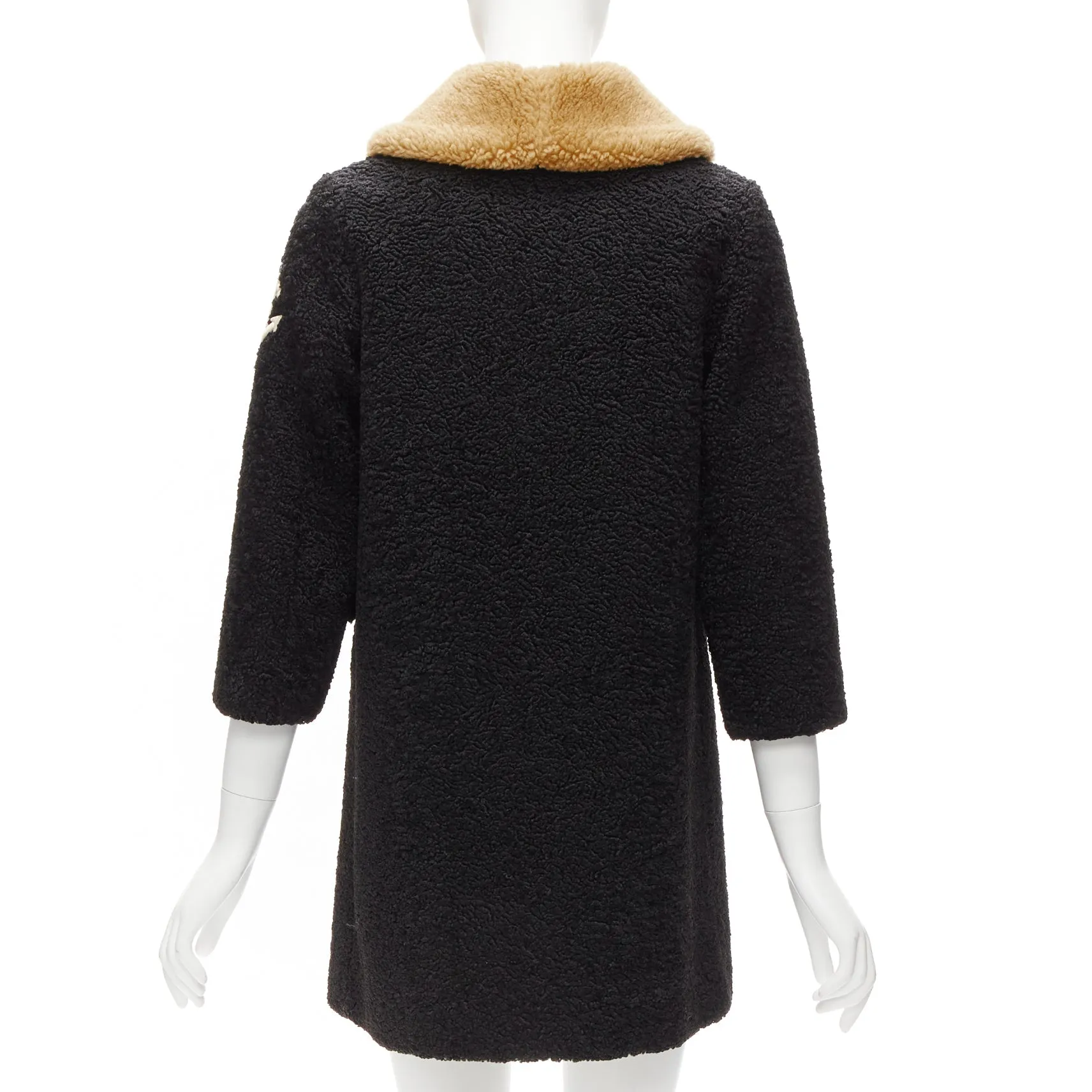 GUCCI KIDS black beige anchor knots faux shearling Teddy coat 8Y