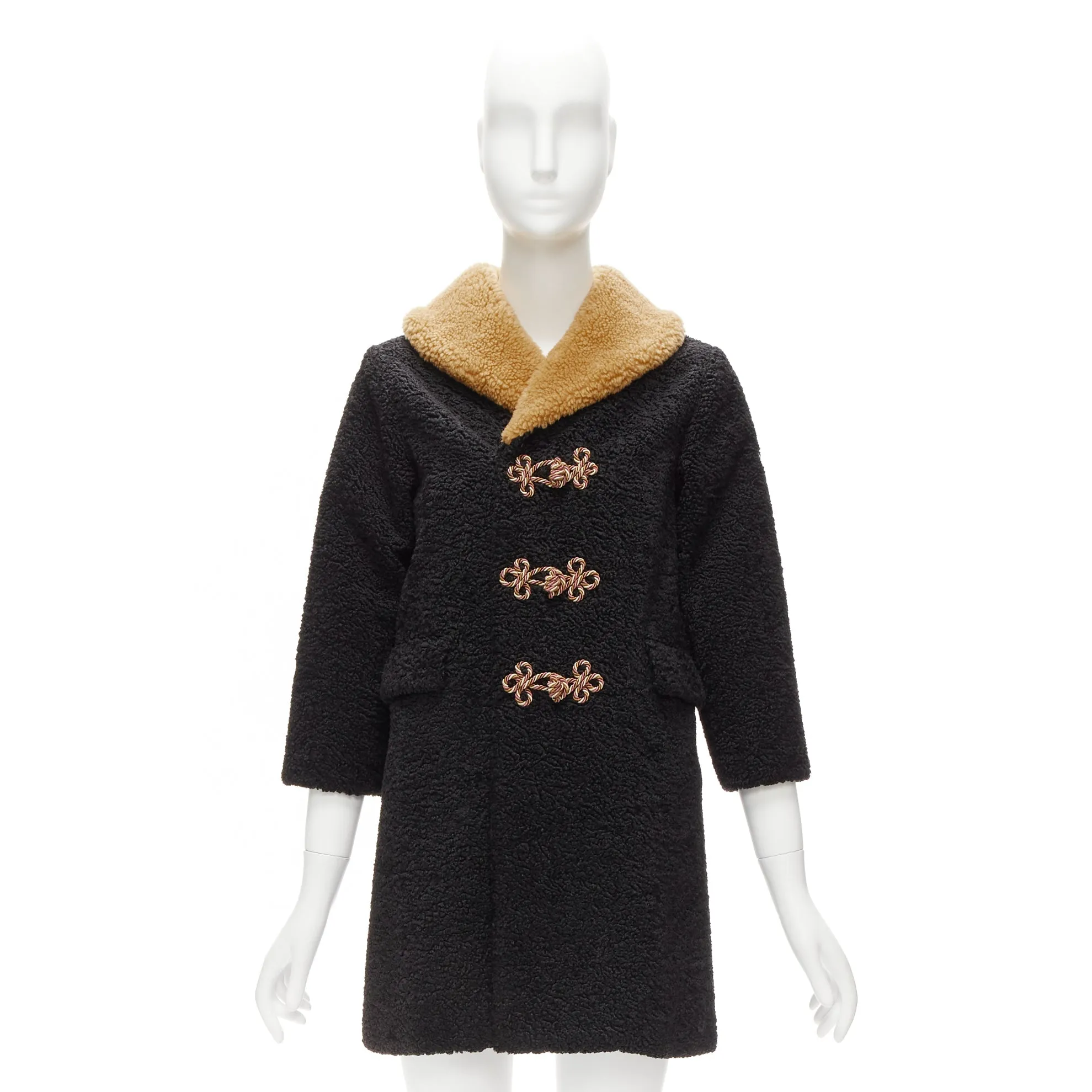 GUCCI KIDS black beige anchor knots faux shearling Teddy coat 8Y
