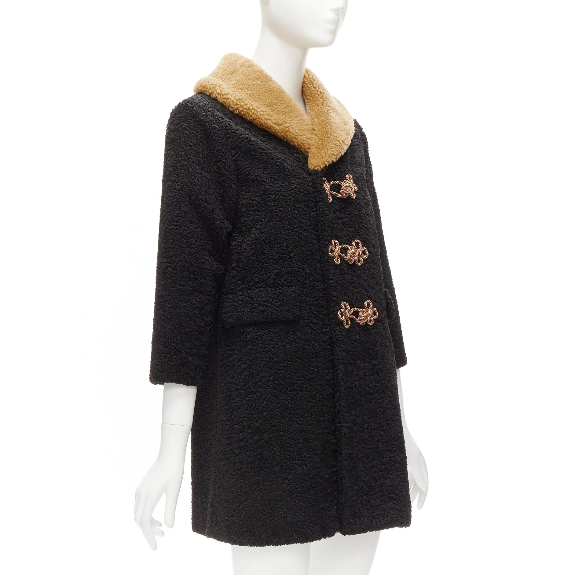GUCCI KIDS black beige anchor knots faux shearling Teddy coat 8Y