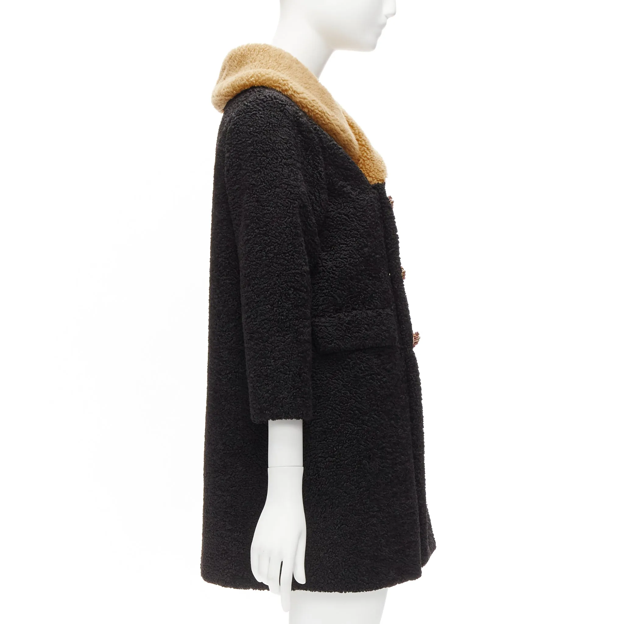 GUCCI KIDS black beige anchor knots faux shearling Teddy coat 8Y