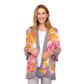 Habitat Elegant Floral Art-Print Open Front Kimono in Melon - 39540-MN