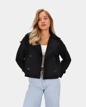 Hannah Cropped Trench Coat Black