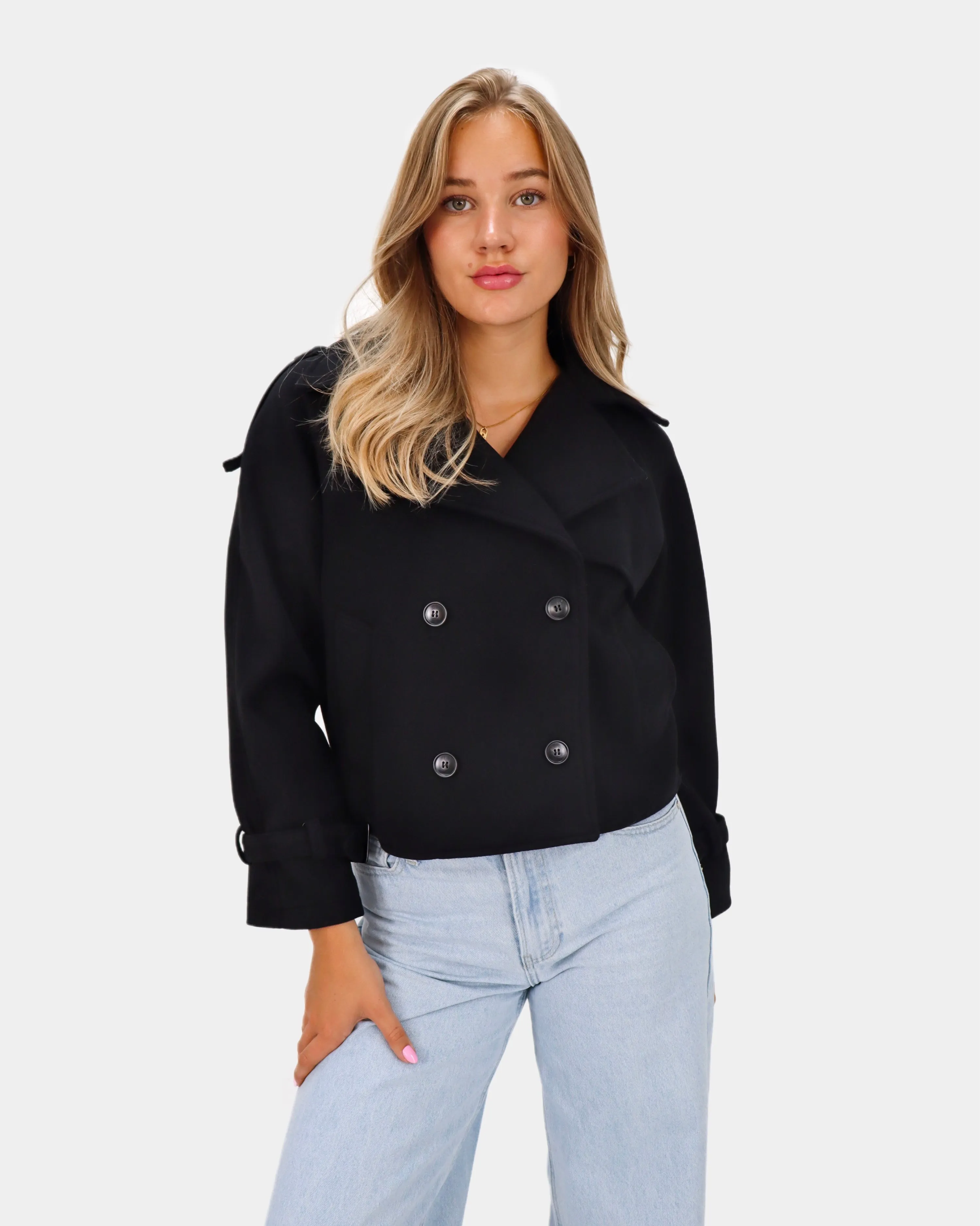 Hannah Cropped Trench Coat Black
