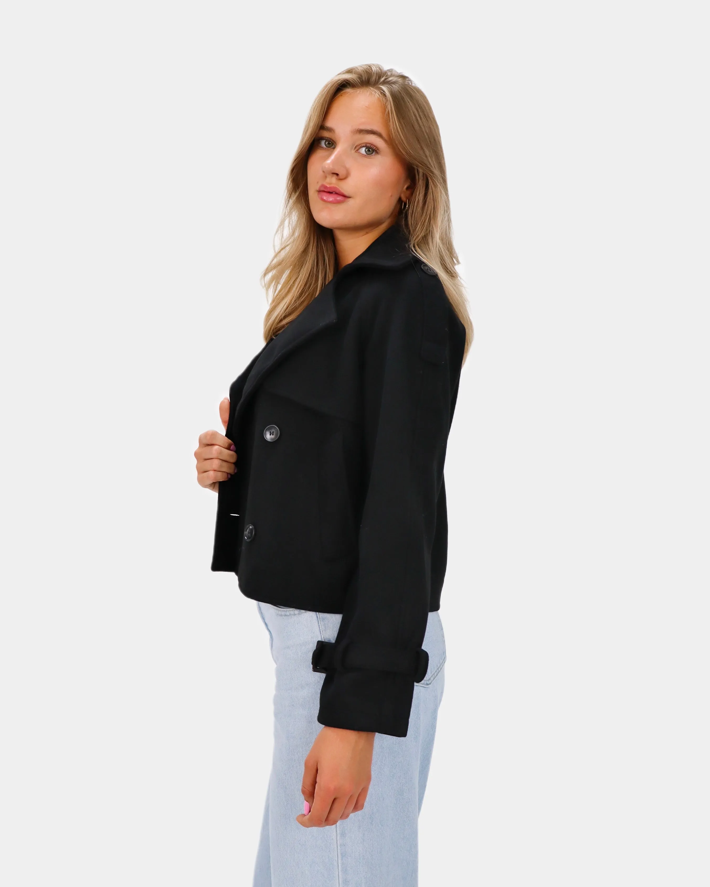 Hannah Cropped Trench Coat Black