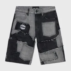 Homme   Femme "Patchwork" Denim Shorts - Black