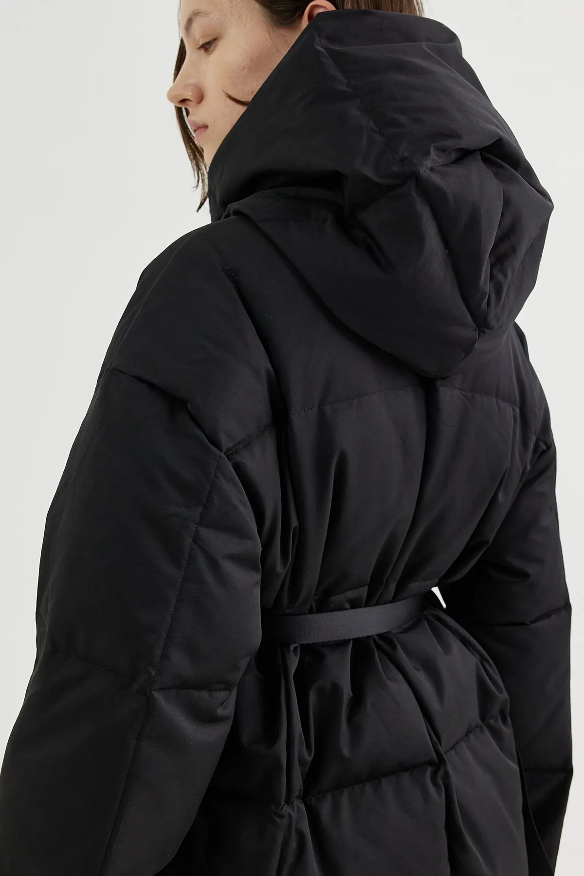 Hooded quilted-shell down coat