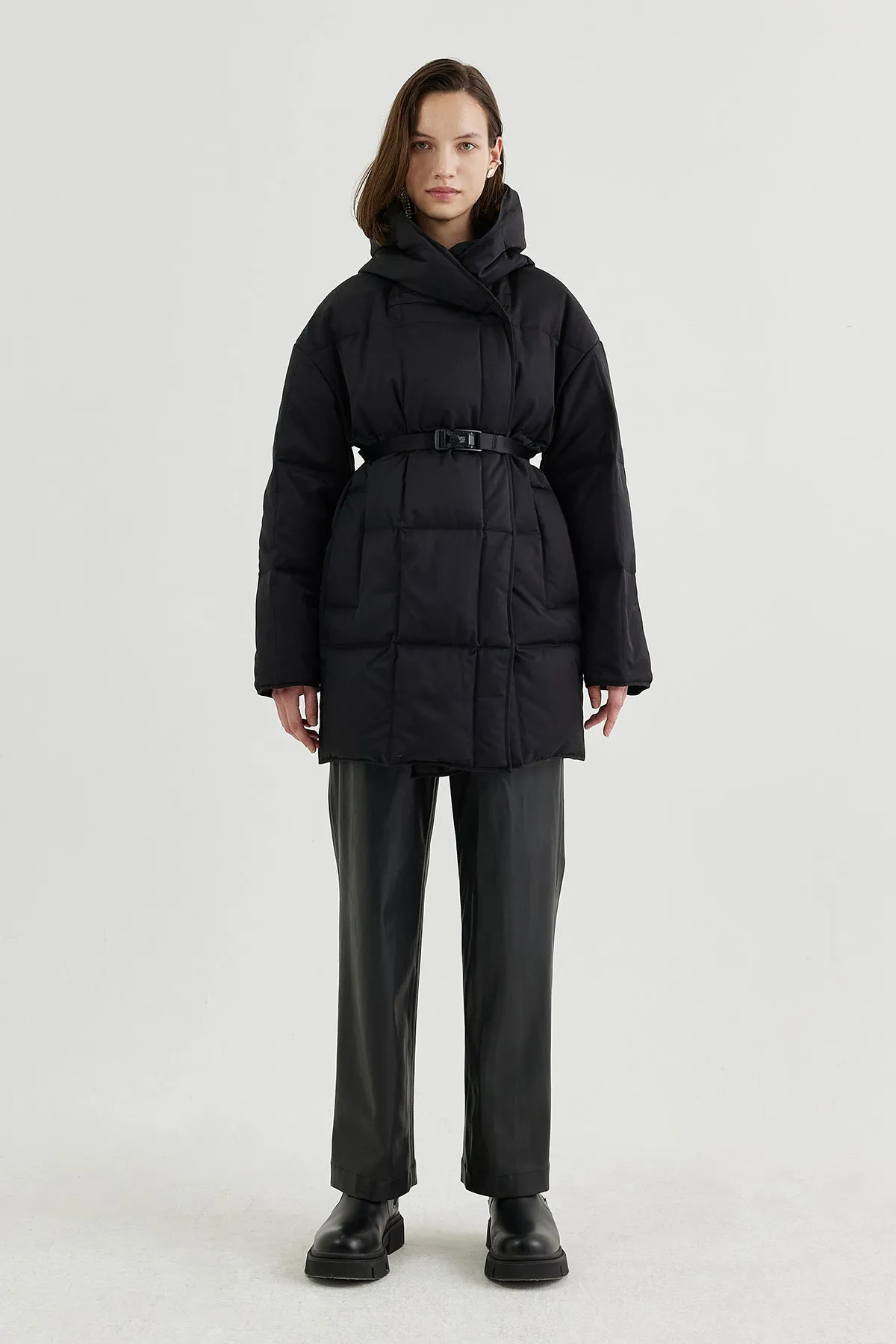 Hooded quilted-shell down coat