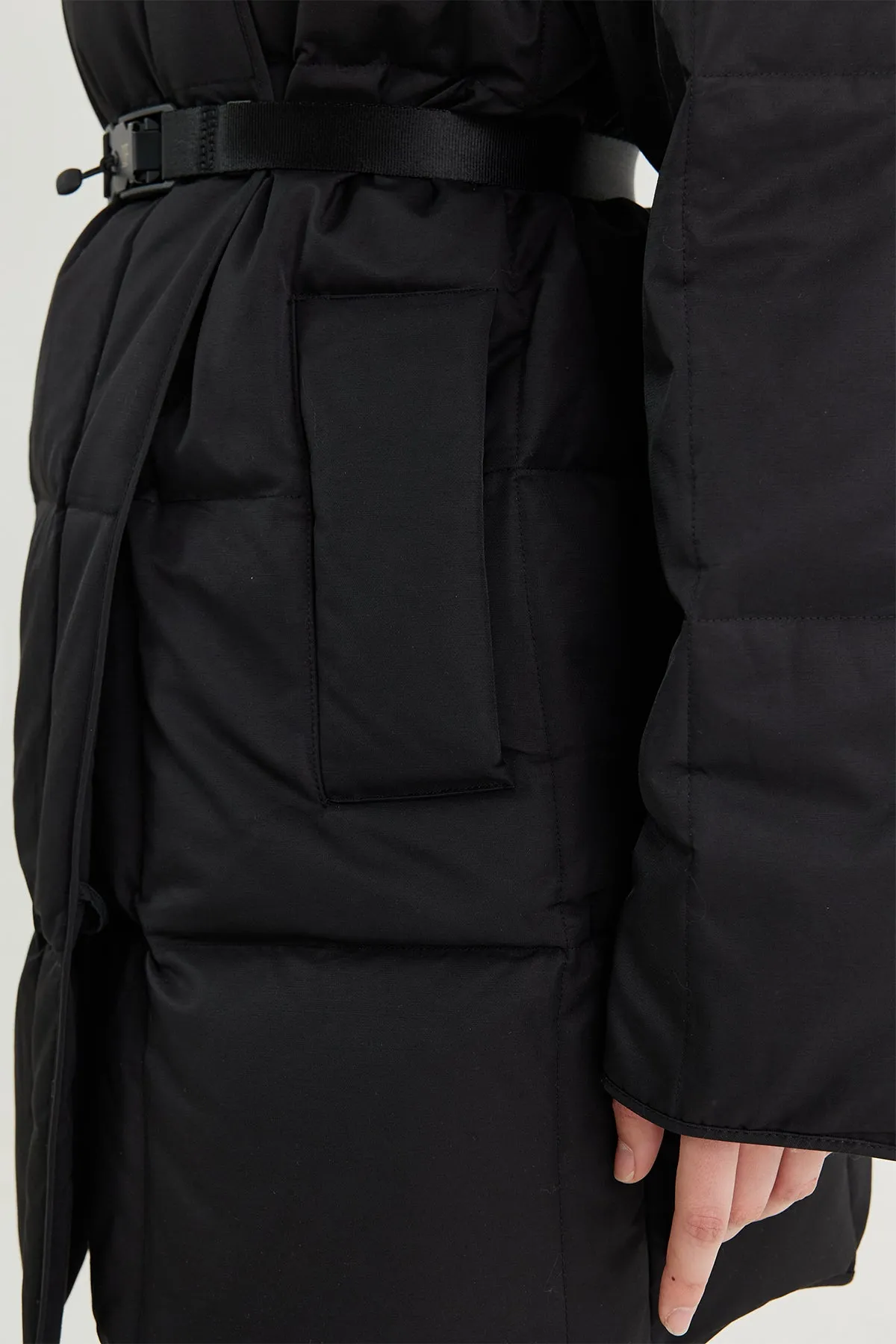 Hooded quilted-shell down coat