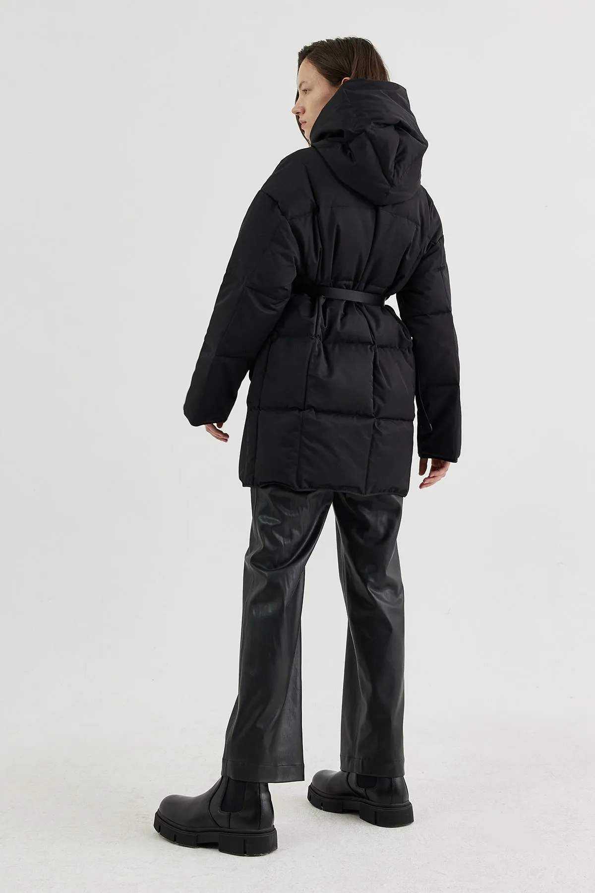 Hooded quilted-shell down coat