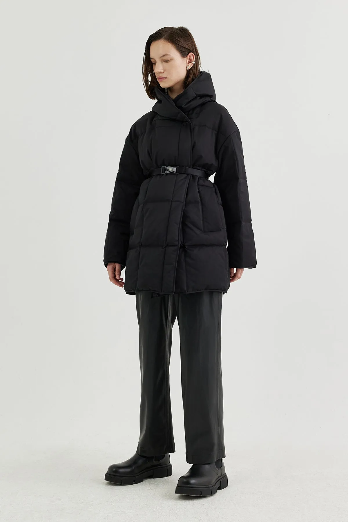 Hooded quilted-shell down coat