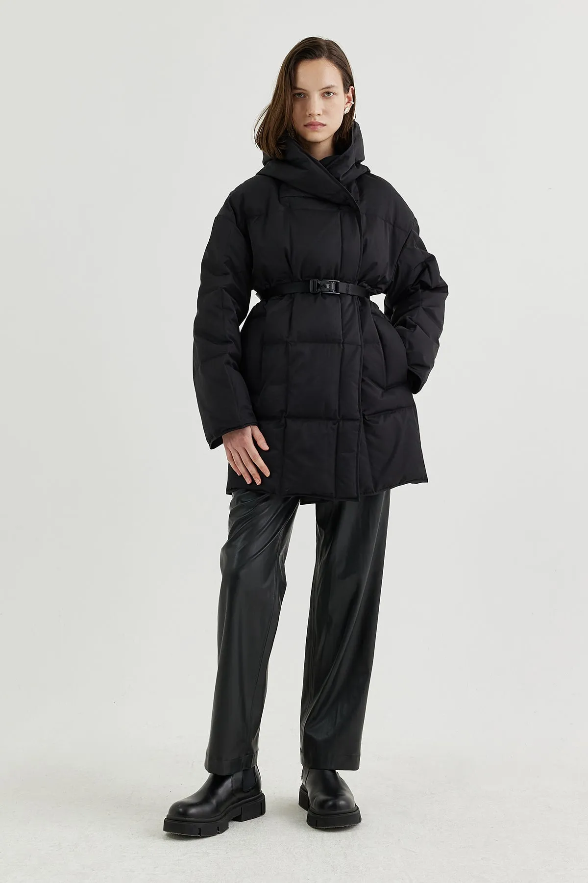 Hooded quilted-shell down coat