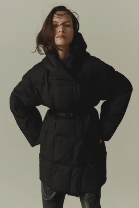 Hooded quilted-shell down coat