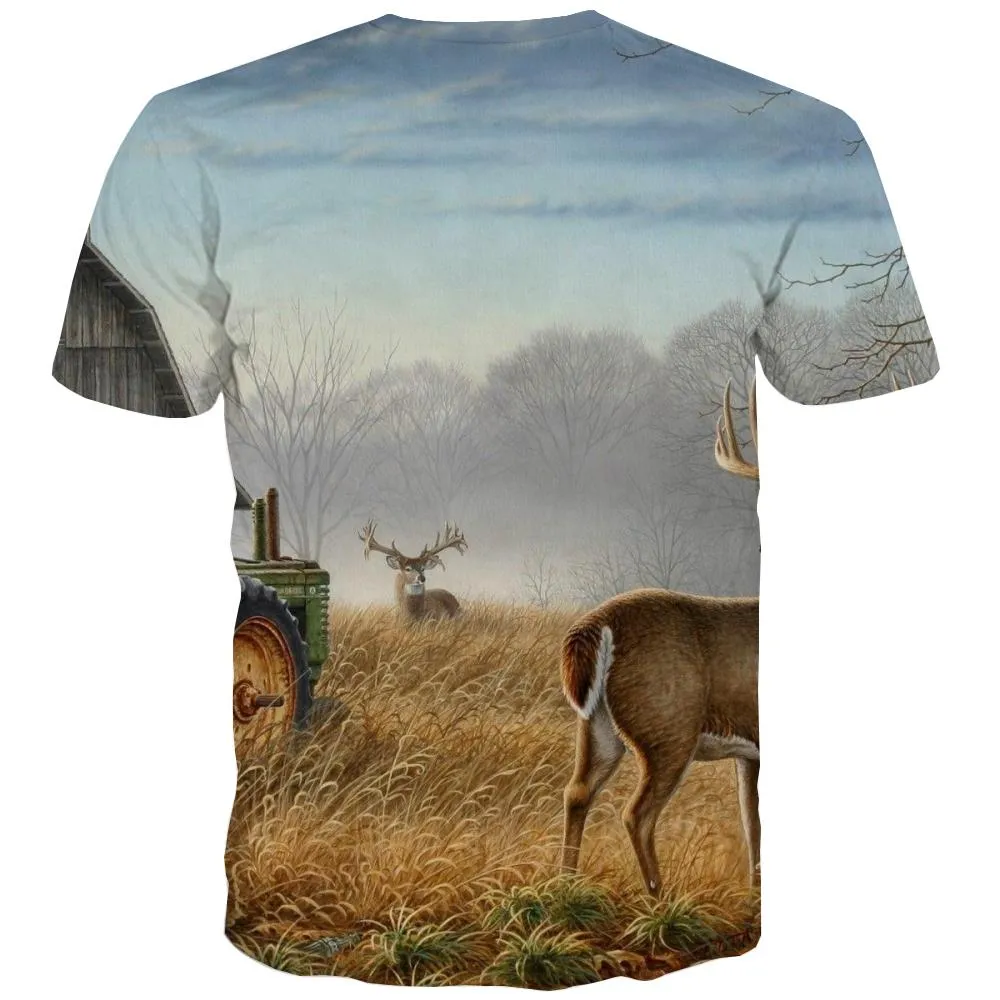 Hunting T-shirt Men Jungle T-shirts Graphic Deer Tshirts Casual Shooter Tshirts Cool Camouflage Tshirt Anime