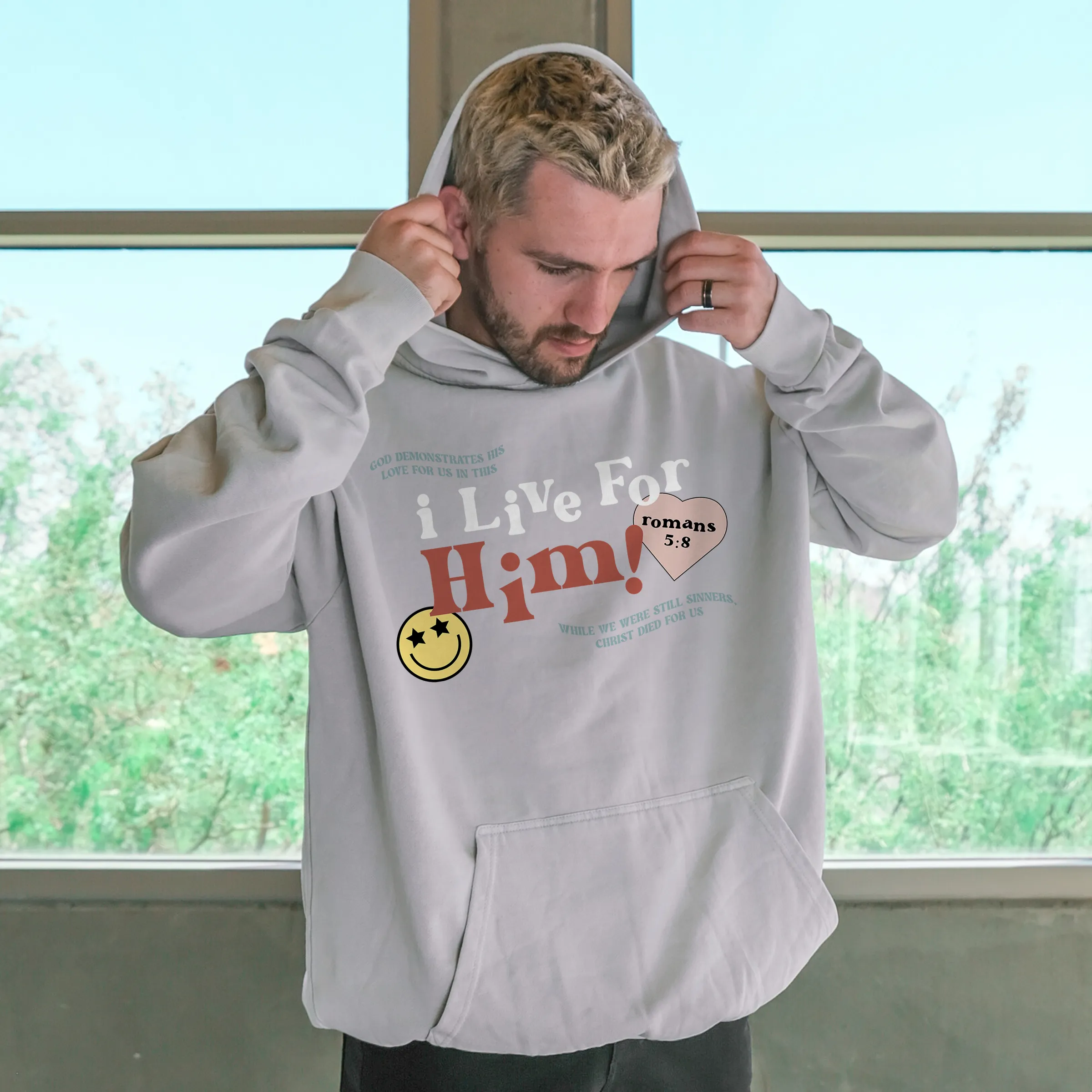 I Live For Him Pullover Hoodie - Lunar Rock