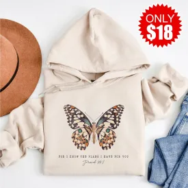 Jeremiah 29:11 Butterfly Pullover Hoodie - Heather Dust