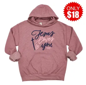 Jesus Loves You Pullover Hoodie - Heather Mauve