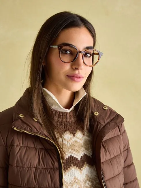 Joules Beckley Padded Showerproof Jacket with Faux Fur Trim - Brown
