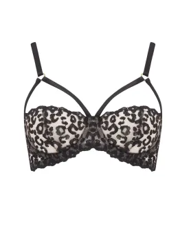 Kittie Black Strap Embroidered Balcony Bra