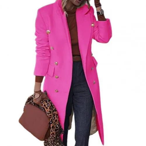 Lapel Wool Solid Blends Long Coat for Women
