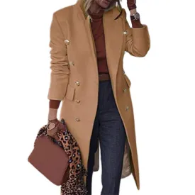 Lapel Wool Solid Blends Long Coat for Women