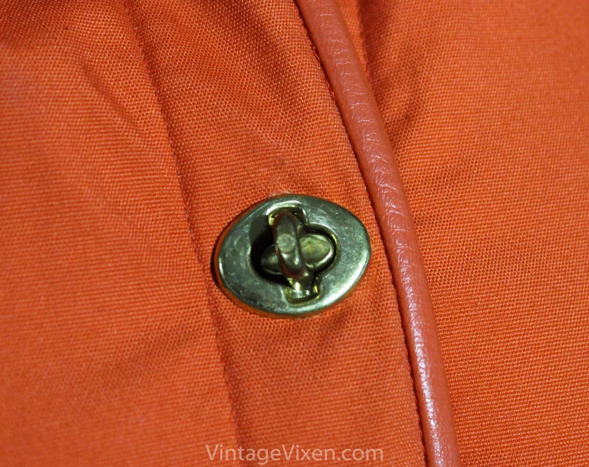 Large Bonnie Cashin 1960s Orange Coat with Hood - 60s Designer Overcoat - Canvas & Leather with Big Pockets - Brass Toggles - Bust 39.5