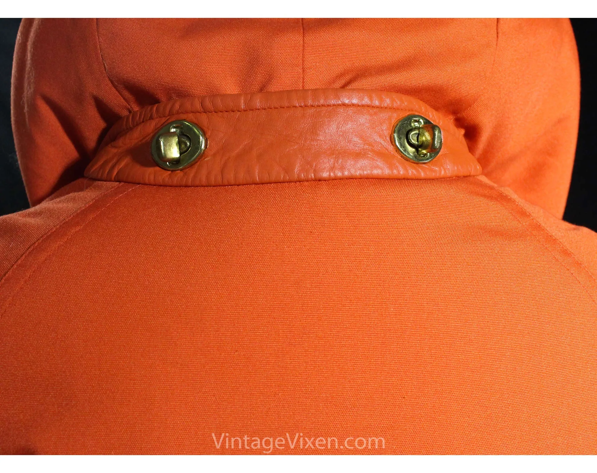 Large Bonnie Cashin 1960s Orange Coat with Hood - 60s Designer Overcoat - Canvas & Leather with Big Pockets - Brass Toggles - Bust 39.5