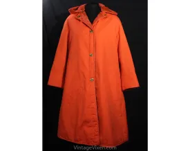Large Bonnie Cashin 1960s Orange Coat with Hood - 60s Designer Overcoat - Canvas & Leather with Big Pockets - Brass Toggles - Bust 39.5