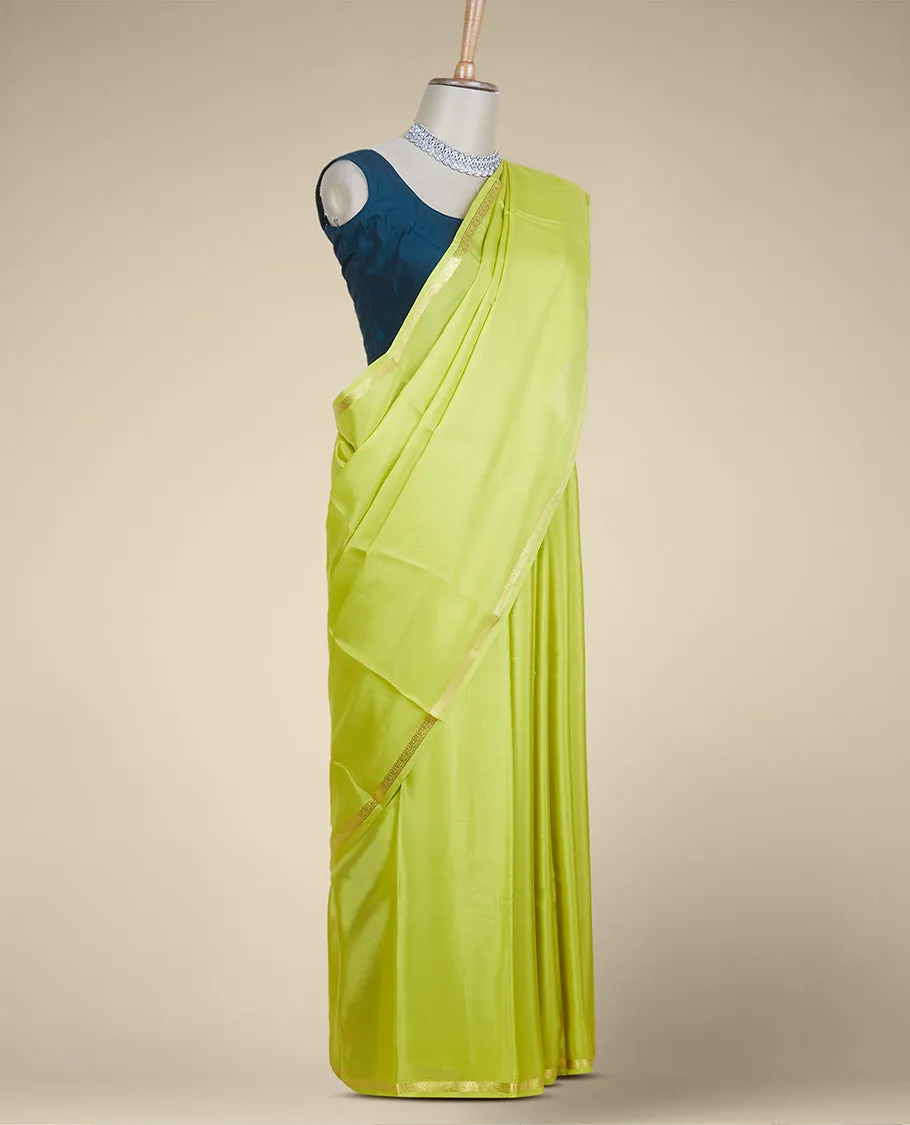 Leaf green plain mysore silk saree, floral creeper design border & intricately designed pallu