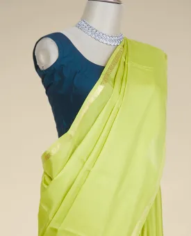 Leaf green plain mysore silk saree, floral creeper design border & intricately designed pallu