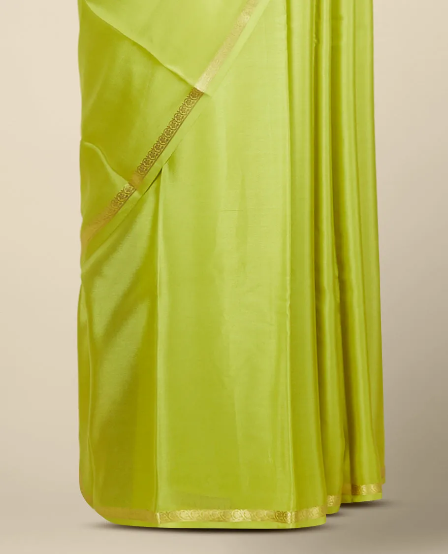 Leaf green plain mysore silk saree, floral creeper design border & intricately designed pallu