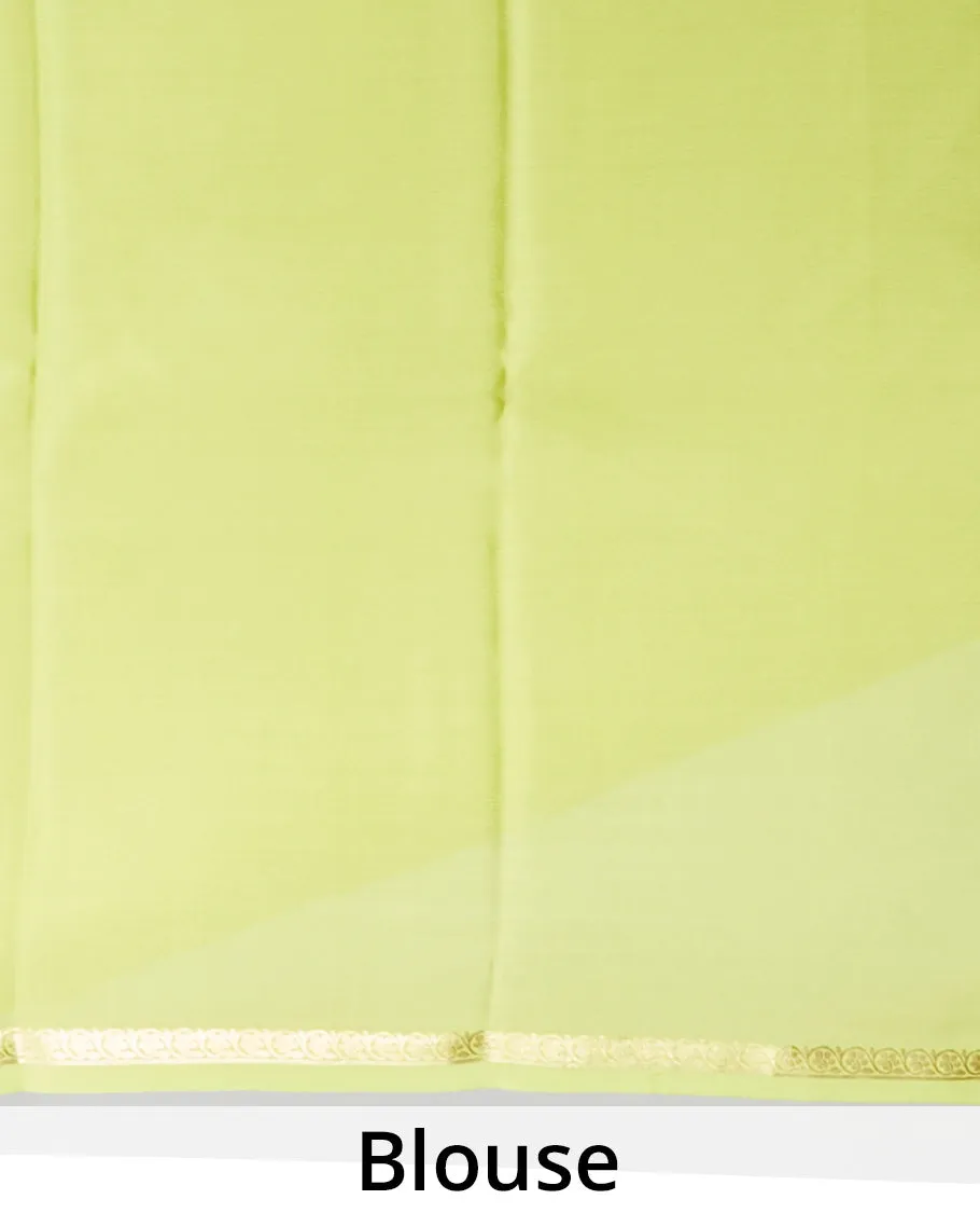 Leaf green plain mysore silk saree, floral creeper design border & intricately designed pallu